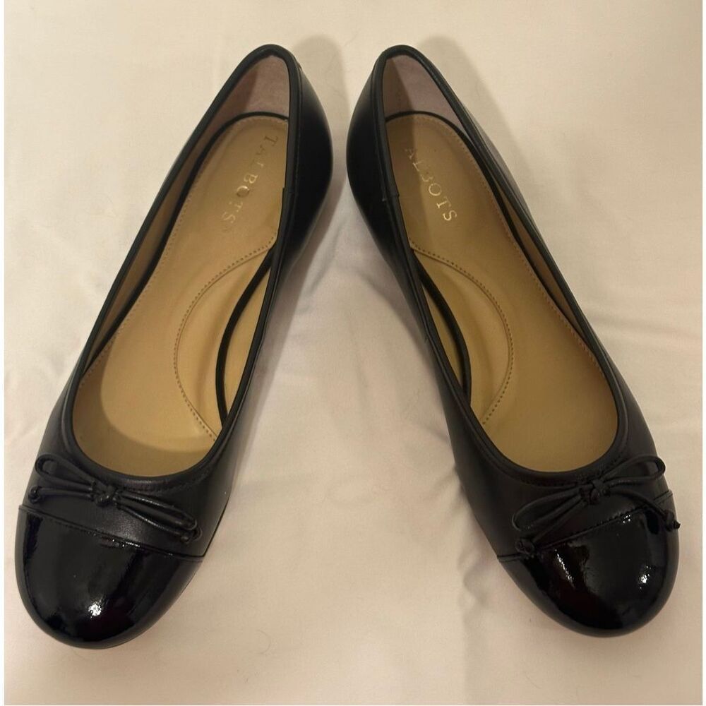 TALBOTS BLAIR CAP TOE NAPPA GENUINE LEATHER BALLET FLATS IN BLACK SIZE 7 new - Picture 7 of 16